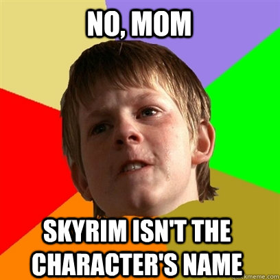 no, mom  skyrim isn't the character's name - no, mom  skyrim isn't the character's name  Angry School Boy