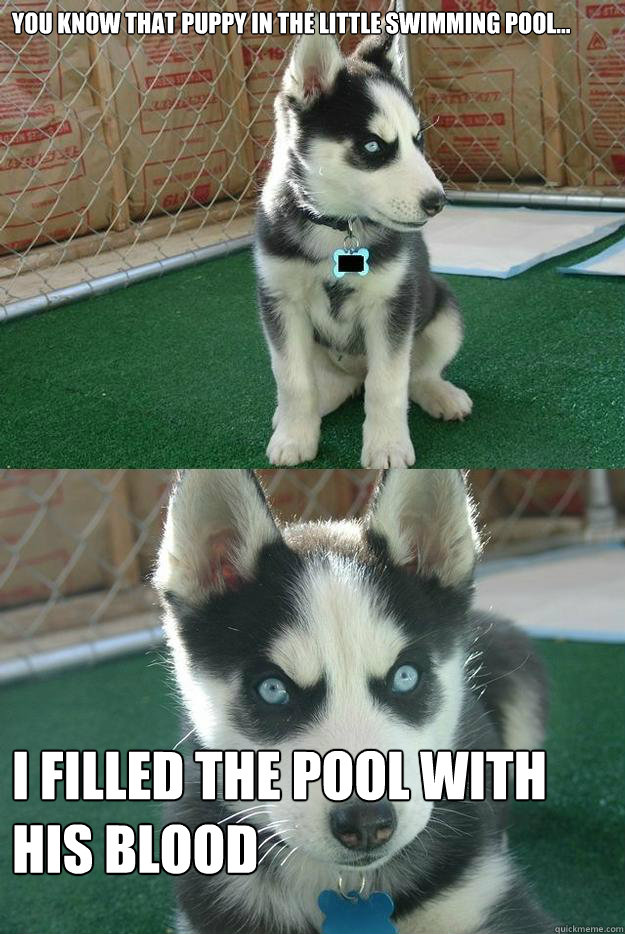 you know that puppy in the little swimming pool... I filled the pool with his blood  Insanity puppy