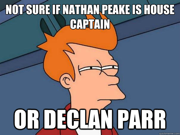Not sure if nathan peake is House Captain or declan parr  Futurama Fry