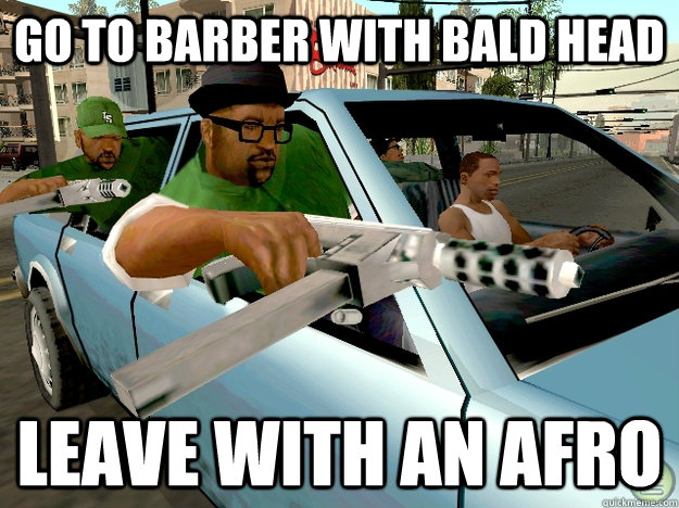 go to barber with bald head leave with an afro  