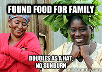 Found food for family doubles as a hat,
no sunburn  Third World Success Lady