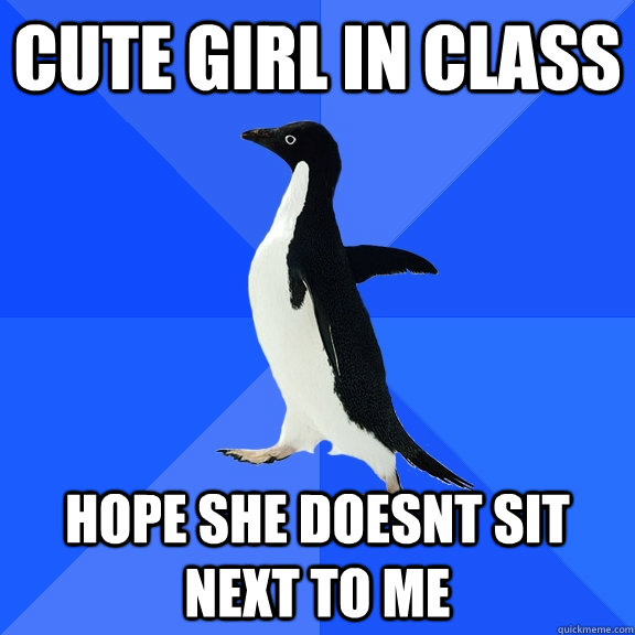 Cute Girl in Class hope she doesnt sit next to me  Socially Awkward Penguin