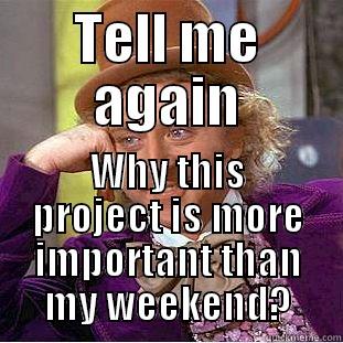 TELL ME AGAIN WHY THIS PROJECT IS MORE IMPORTANT THAN MY WEEKEND? Condescending Wonka