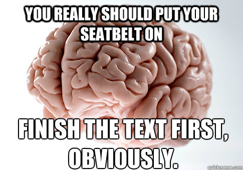 YOU REALLY SHOULD PUT YOUR SEATBELT ON FINISH THE TEXT FIRST, OBVIOUSLY.   Scumbag Brain