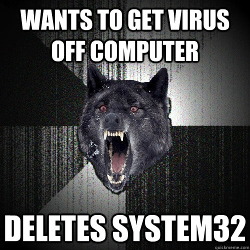 Wants to get virus off Computer Deletes System32  Insanity Wolf