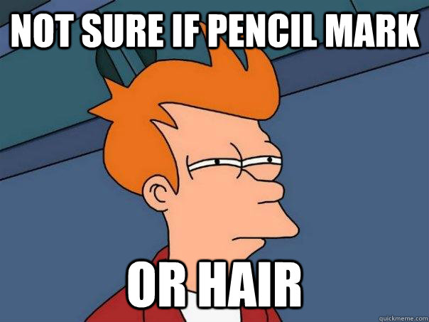not sure if pencil mark or hair  Futurama Fry