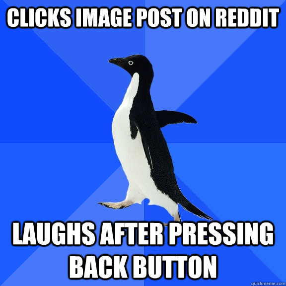 Clicks image post on reddit laughs after pressing back button  Socially Awkward Penguin