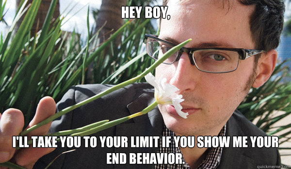 Hey Boy,
 I'll take you to your limit if you show me your end behavior.  Seductive Nate Silver