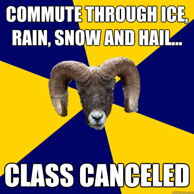 Commute through Ice, Rain, Snow and Hail... CLASS CANCELED  Suffolk Kid Ram