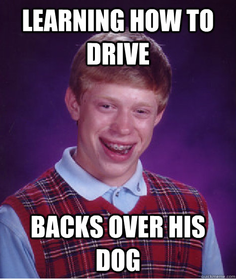 Learning how to drive  backs over his dog  - Learning how to drive  backs over his dog   Bad Luck Brian
