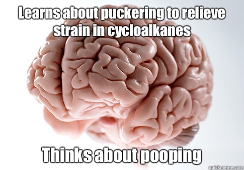 Learns about puckering to relieve strain in cycloalkanes Thinks about pooping   Scumbag Brain
