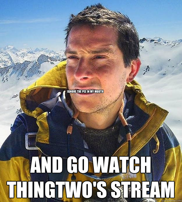 IGNORE THE PEE IN MY MOUTH AND GO WATCH THINGTWO'S STREAM - IGNORE THE PEE IN MY MOUTH AND GO WATCH THINGTWO'S STREAM  Best size bear grylls meme