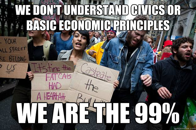 We don't understand civics or basic economic principles We are the 99%  