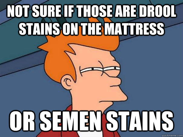 Not sure if those are drool stains on the mattress Or semen stains  Futurama Fry