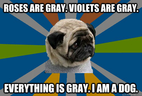 Roses are gray. Violets are gray. Everything is gray. I am a dog.  Clinically Depressed Pug