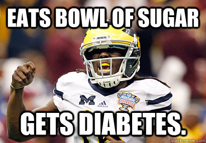 eats bowl of sugar gets diabetes.  