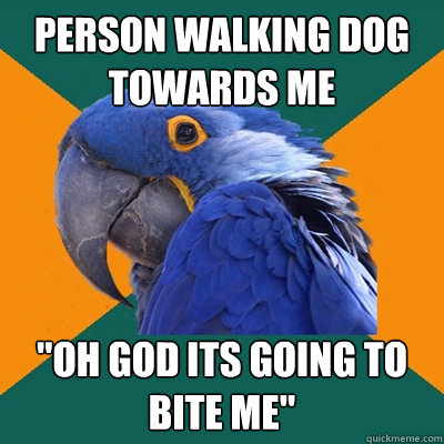 Person walking dog towards me 