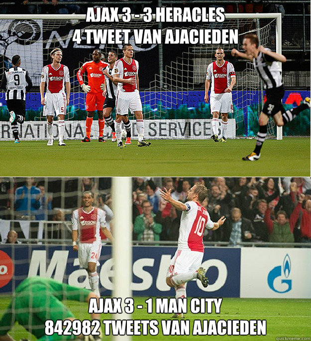 Ajax 3 - 3 Heracles
4 tweet van ajacieden Ajax 3 - 1 Man City
842982 tweets van ajacieden - Ajax 3 - 3 Heracles
4 tweet van ajacieden Ajax 3 - 1 Man City
842982 tweets van ajacieden  Successupporters