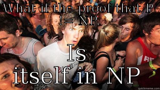 WHAT IF THE PROOF THAT P != NP IS ITSELF IN NP Sudden Clarity Clarence