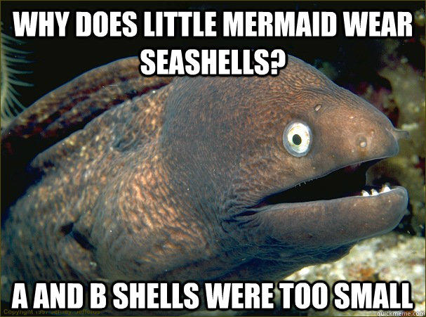 Why does Little Mermaid wear seashells? A and B shells were too small - Why does Little Mermaid wear seashells? A and B shells were too small  Bad Joke Eel
