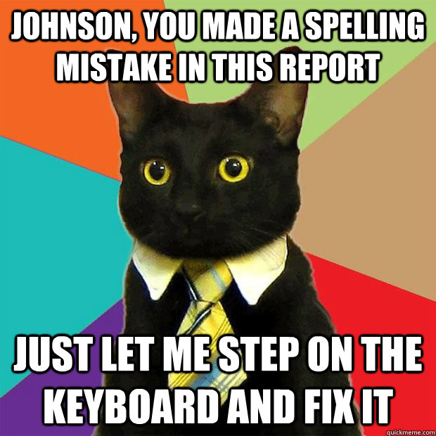 Johnson, you made a spelling mistake in this report just let me step on the keyboard and fix it  