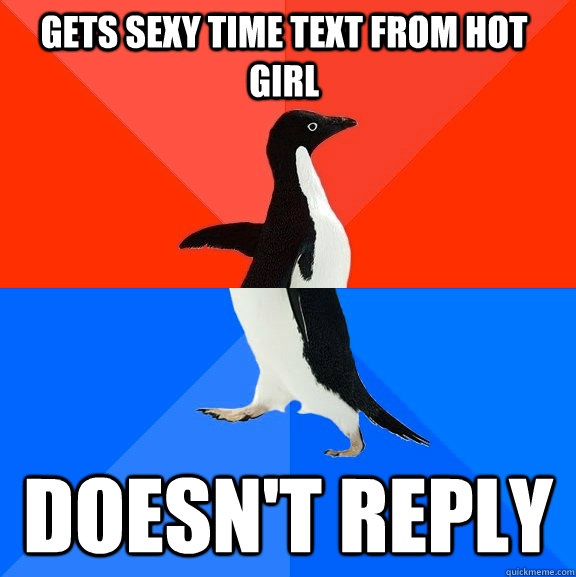 Gets Sexy time text from hot girl doesn't reply  Socially Awesome Awkward Penguin