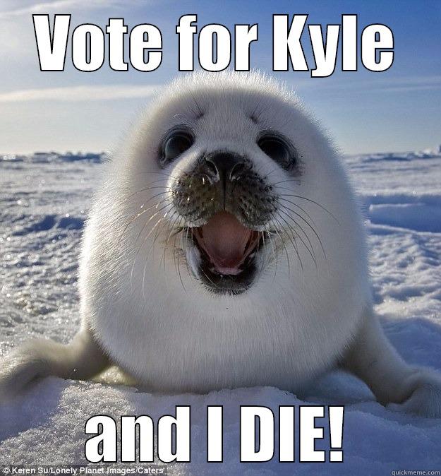 don't vote for kyle - VOTE FOR KYLE AND I DIE! Easily Pleased Seal