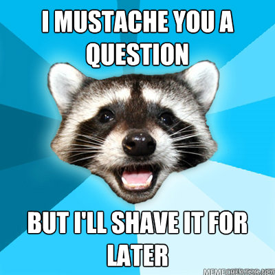 I mustache you a question but I'll shave it for later  Lame Pun Raccoon