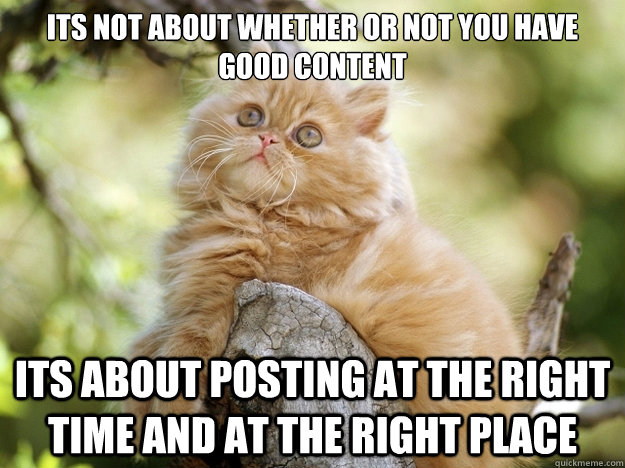 Its not about whether or not you have good content Its about posting at the right time and at the right place - Its not about whether or not you have good content Its about posting at the right time and at the right place  Misc
