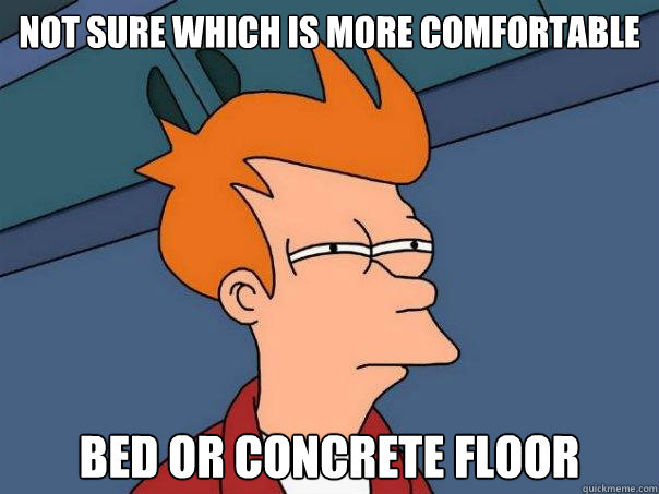 Not sure which is more comfortable bed or concrete floor  Futurama Fry