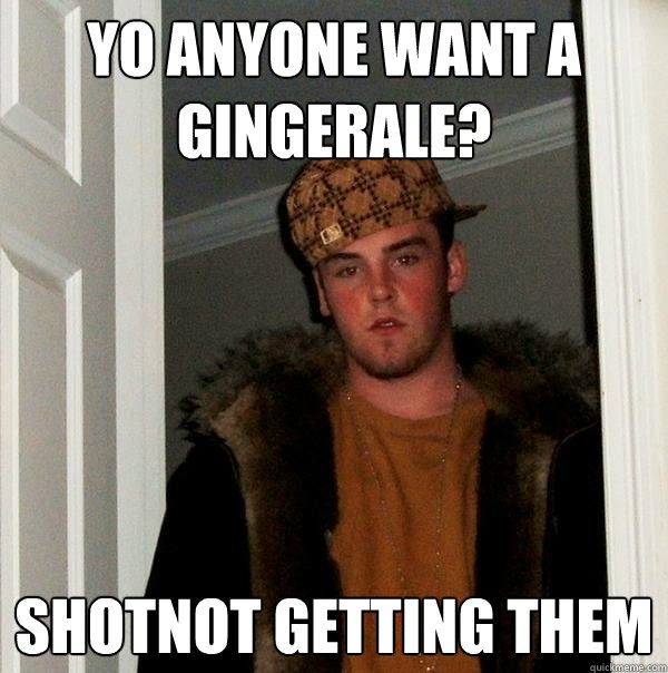 yo anyone want a gingerale? shotnot getting them  Scumbag Steve