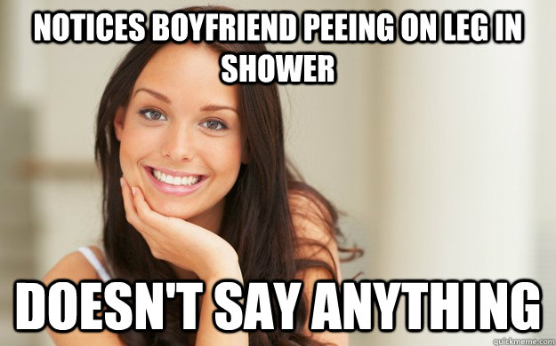 notices boyfriend peeing on leg in shower doesn't say anything - notices boyfriend peeing on leg in shower doesn't say anything  Good Girl Gina