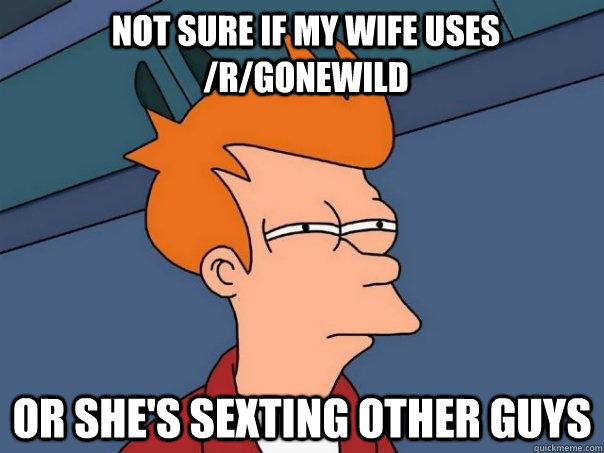 Not sure if my wife uses /r/gonewild or she's sexting other guys  Futurama Fry