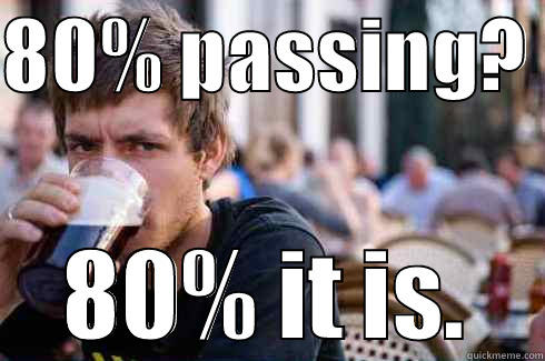 80% PASSING?  80% IT IS. Lazy College Senior