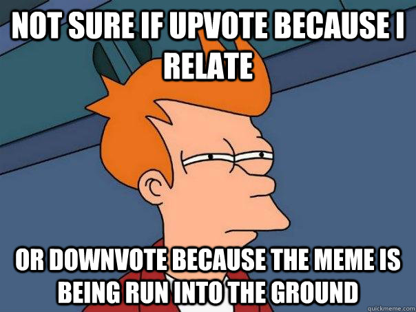 Not sure if upvote because i relate or downvote because the meme is being run into the ground  FuturamaFry