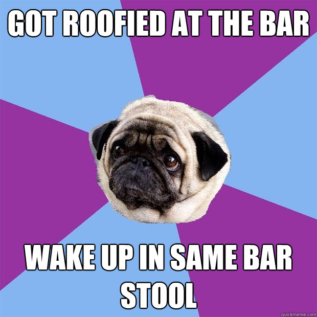 Got roofied at the bar wake up in same bar stool  Lonely Pug