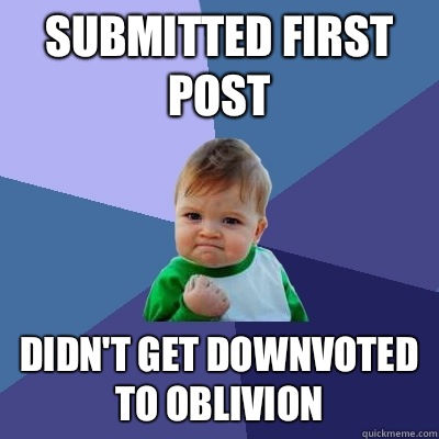 Submitted first post Didn't get downvoted to oblivion   Success Kid
