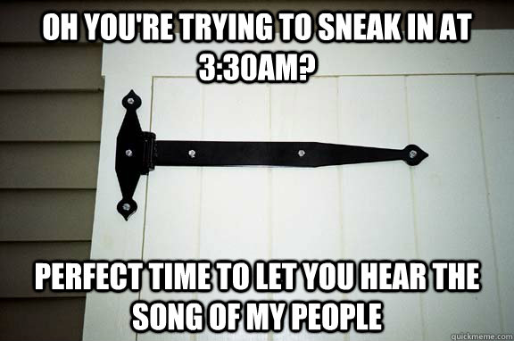Oh you're trying to sneak in at 3:30am? Perfect time to let you hear the song of my people - Oh you're trying to sneak in at 3:30am? Perfect time to let you hear the song of my people  Misc