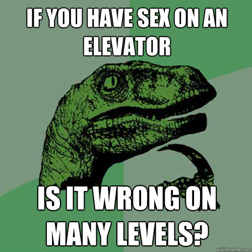 If you have sex on an elevator Is it wrong on many levels?  Philosoraptor