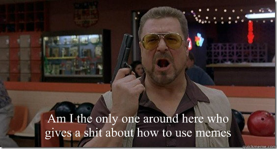 Am I the only one around here who gives a shit about how to use memes correctly?!  Walter Sobchak Rules