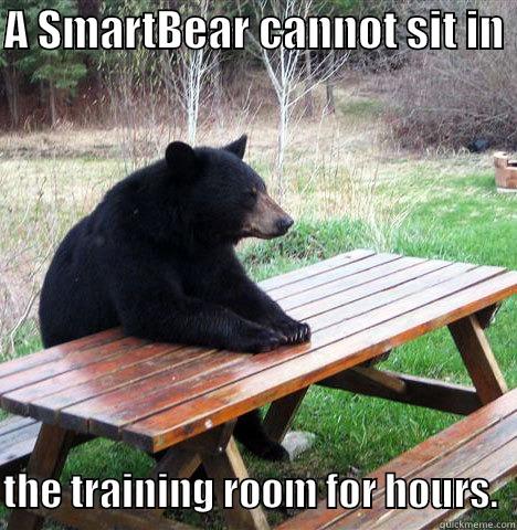 SmartBear sits - A SMARTBEAR CANNOT SIT IN   THE TRAINING ROOM FOR HOURS.  waiting bear
