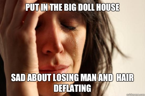 Put in the big doll house Sad about losing man And  HAIR deflating  First World Problems