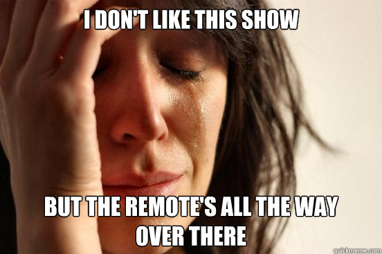 i don't like this show but the remote's all the way 
over there  First World Problems