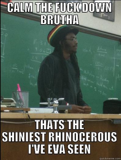CALM THE FUCK DOWN BRUTHA THATS THE SHINIEST RHINOCEROUS I'VE EVA SEEN Rasta Science Teacher