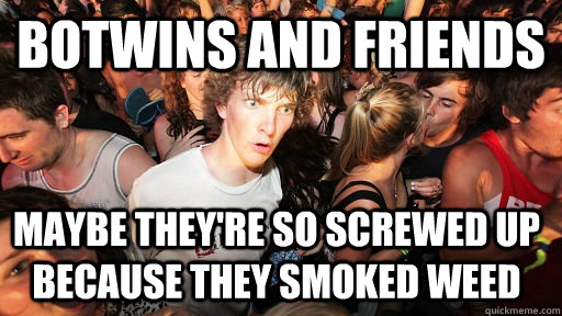 BOTWINS and friends Maybe they're so screwed up because they smoked weed  Sudden Clarity Clarence