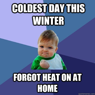 Coldest day this winter forgot heat on at home - Coldest day this winter forgot heat on at home  Success Kid