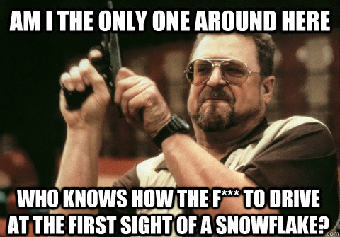 Am I the only one around here who knows how the f*** to drive at the first sight of a snowflake? - Am I the only one around here who knows how the f*** to drive at the first sight of a snowflake?  Am I the only one