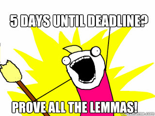 5 days until deadline? Prove all the lemmas!  All The Things