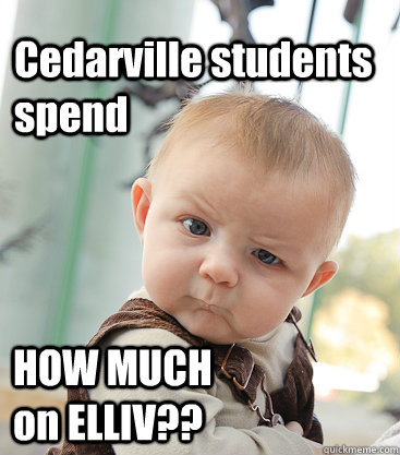 Cedarville students spend HOW MUCH                    on ELLIV??  skeptical baby