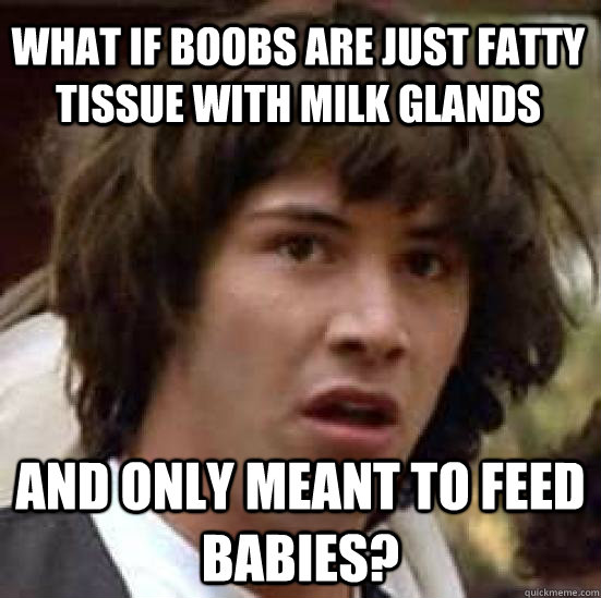 What if boobs are just fatty tissue with milk glands and only meant to feed babies?  conspiracy keanu